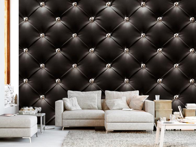 Wall Mural Empire of style - black textured background of leather fabric with quilting
