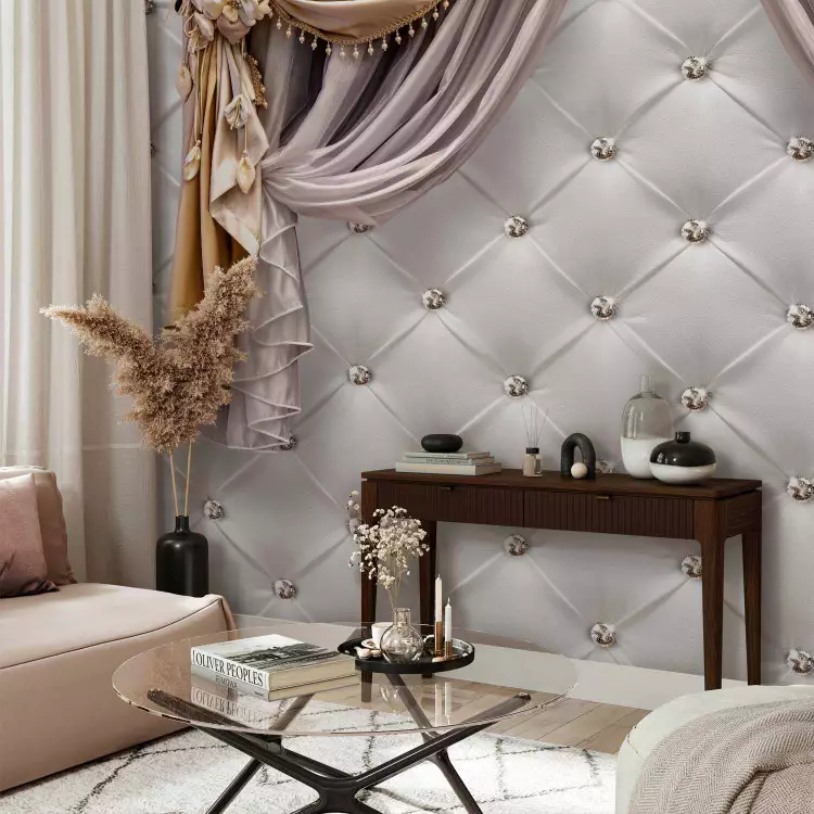 Curtain of luxury - white leather textured background with quilting effect