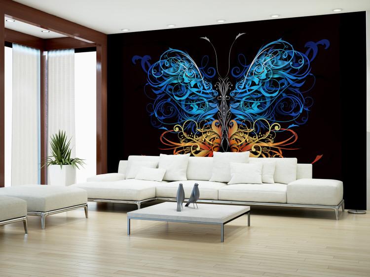 Wall Mural Fantasy - colourful butterfly with ornamented wings on black background