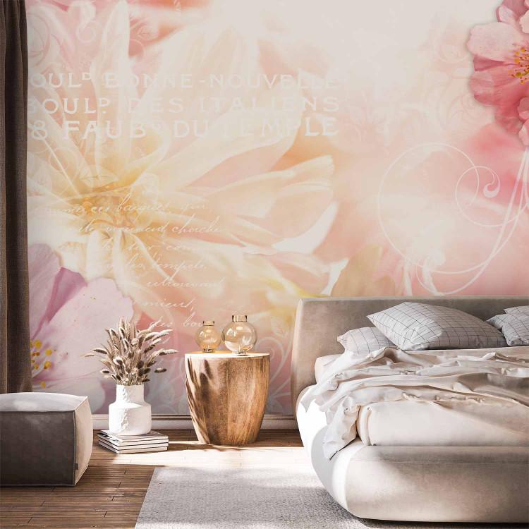 Wall Mural Vintage motif - flowers on a background with delicate ornaments and lettering