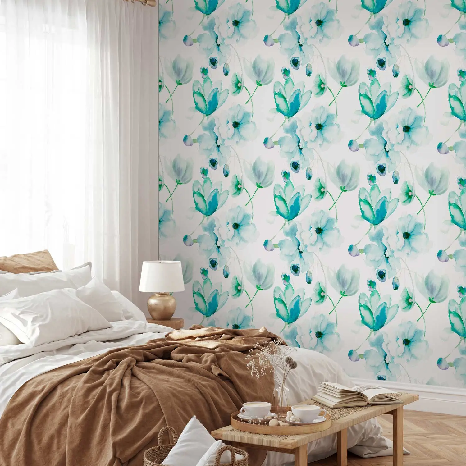 turquoise blue flower wallpaper