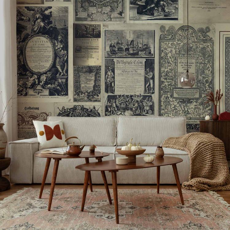 Wall Mural Vintage style illustrations - muted background in the form of book cuttings