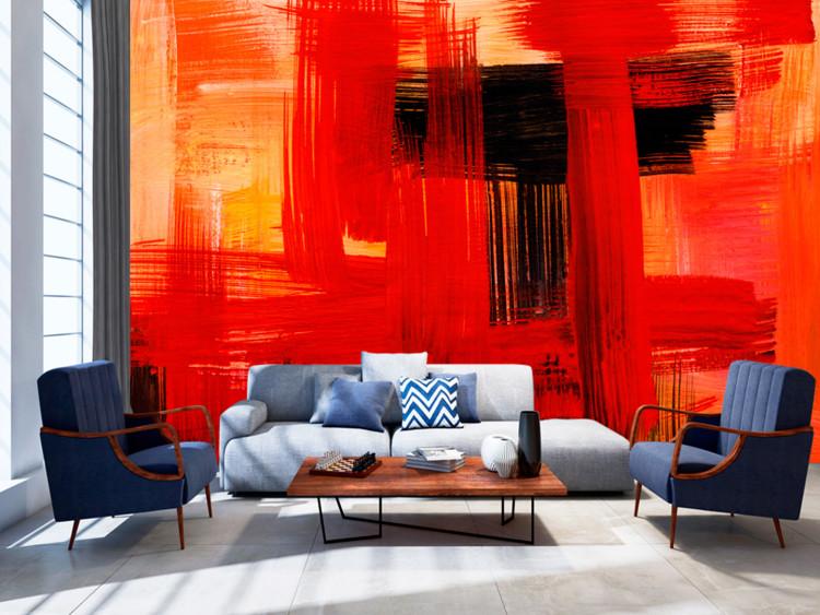 Wall Mural Modern expression - painted red and black brushstrokes