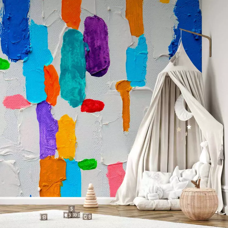Wall Mural Colourful expression - painted pattern in coloured shapes on white background