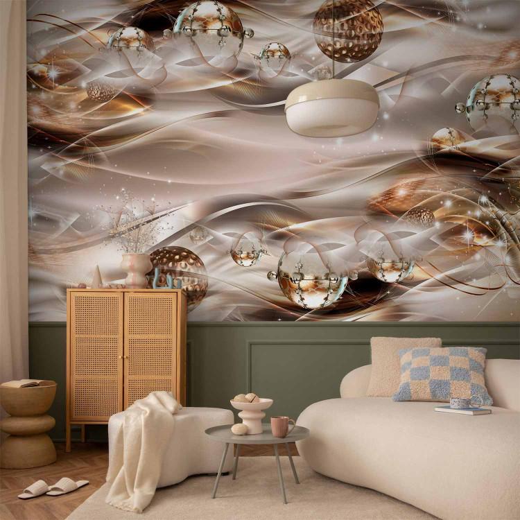 Wall Mural Amber constellation - subtle abstraction with waves and sparkle