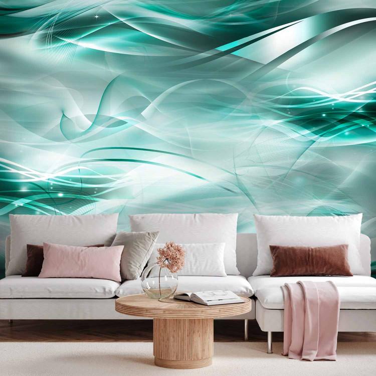 Wall Mural Turquoise grace - abstraction with wave patterns and sparkle