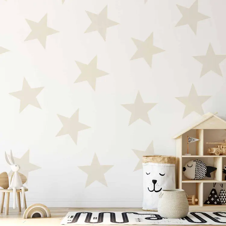 Star pattern - solid beige stars on a white background for the room