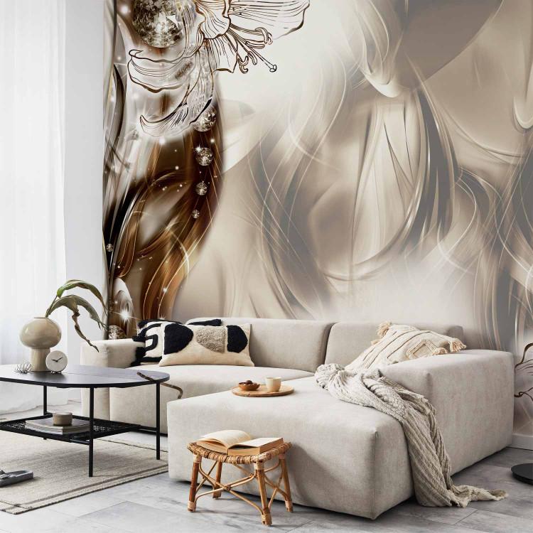 Wall Mural Abstraction with flowers - subtle composition with graphic lilies