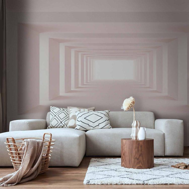 Wall Mural Futuristic interior - pale pink bright space with 3D columns
