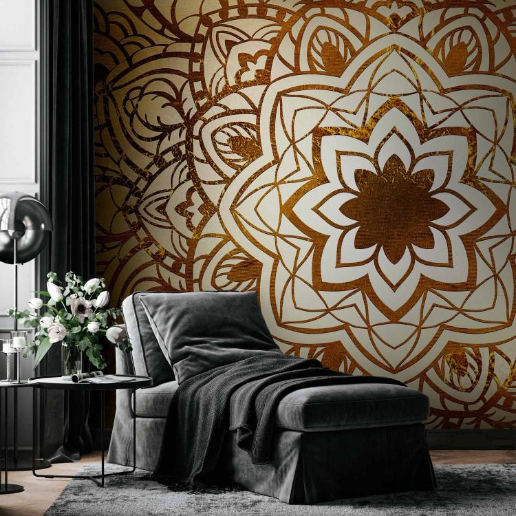 Wall Mural Geometric portal - gold background in oriental style flower pattern