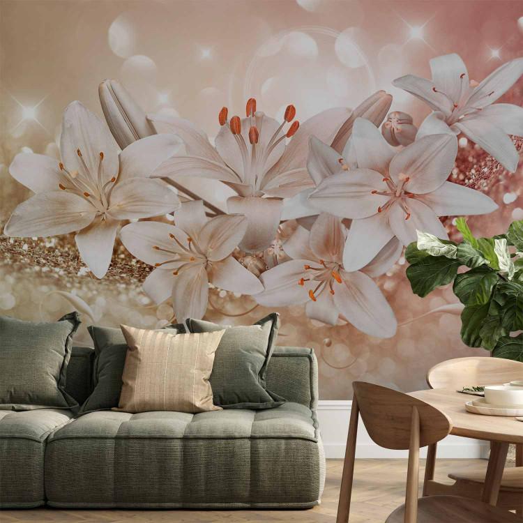 Wall Mural Rose gold floral composition - glamour lilies with sparkle crystals