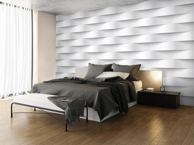 Wall Mural White illusion - motif of geometric elements creating a wave effect
