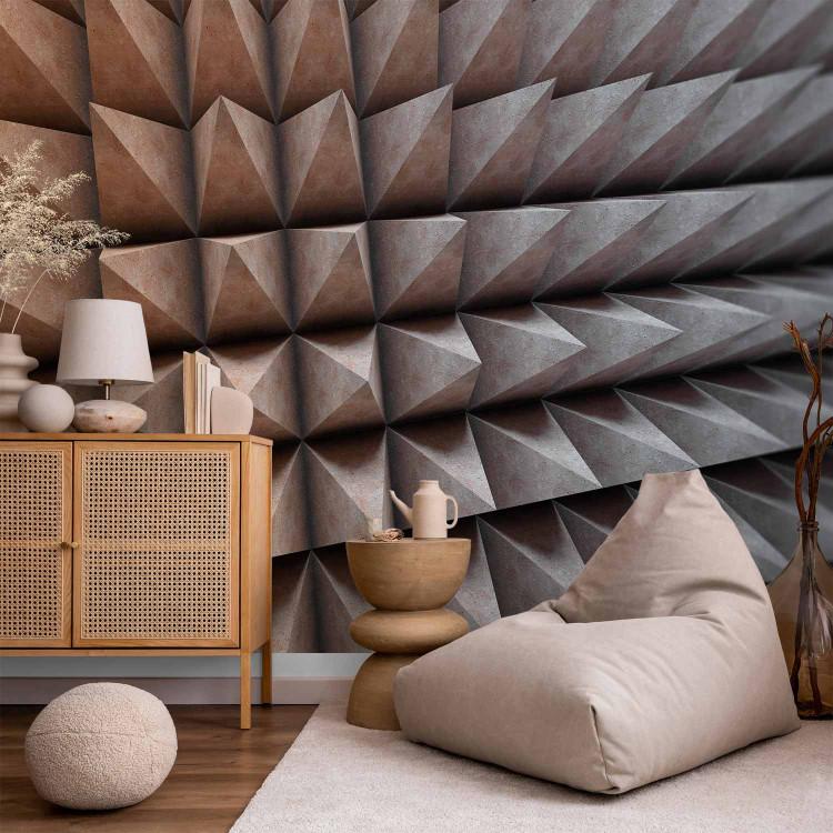 Wall Mural Steel illusion - bronze and white - geometric elements creating a 3D effect