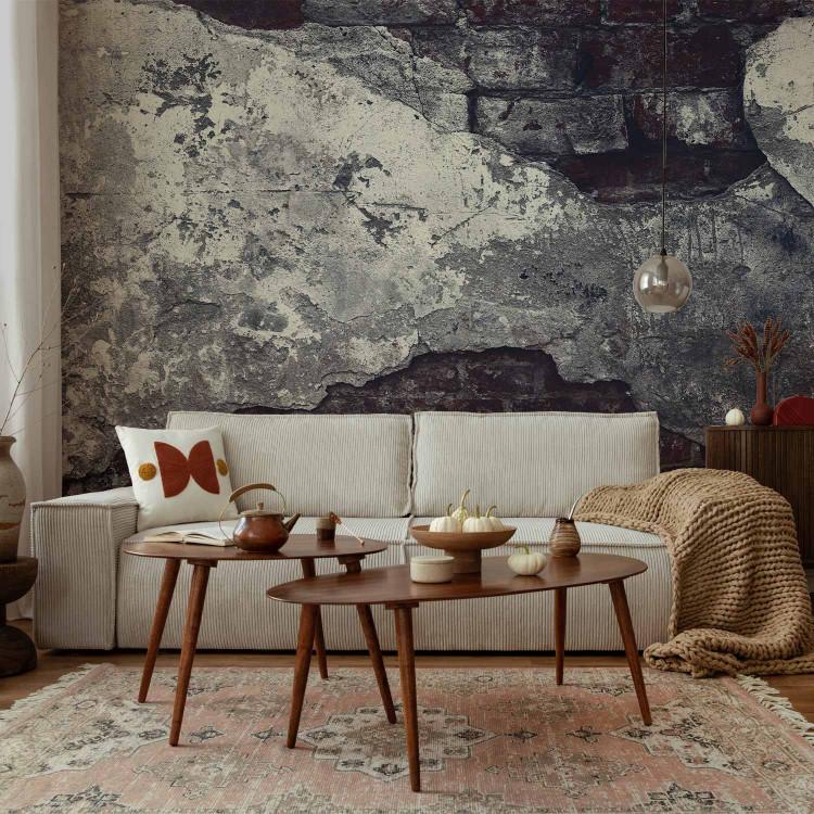 Wall Mural Composition - fragments of concrete on a background of brick in dark shades