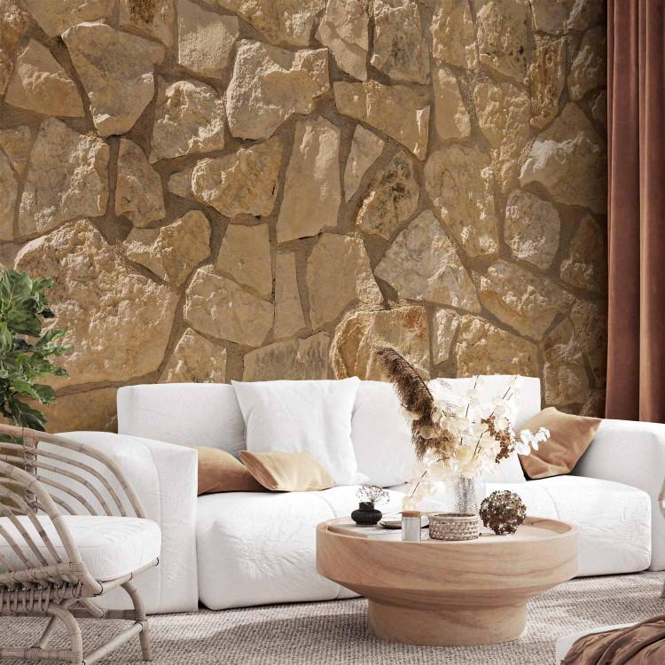 Wall Mural Sunny monolith - composition with texture of stones in beige colour