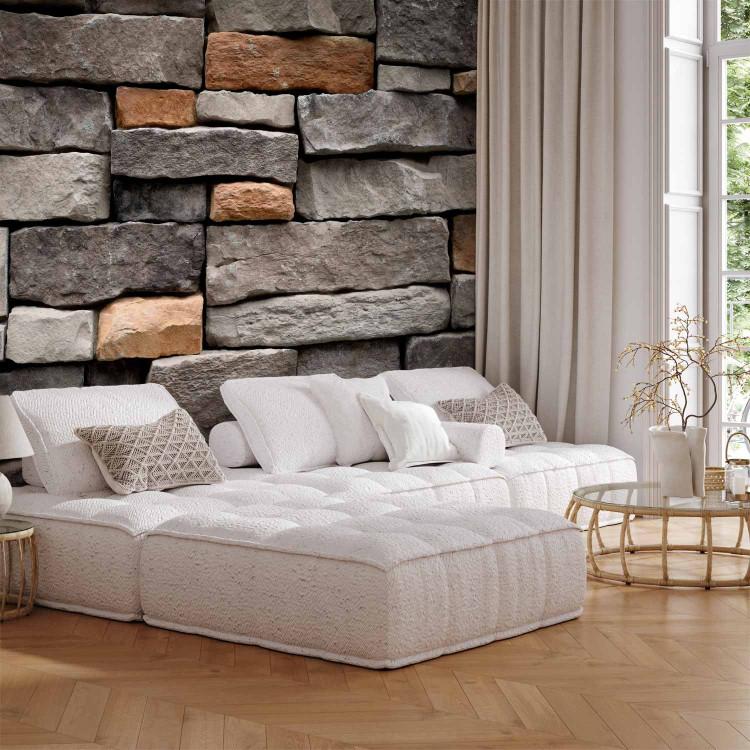 Wall Mural Stone fortress - textured grey and brown stone blocks