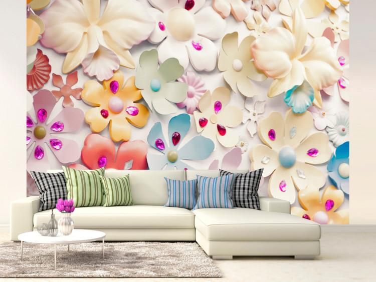 Wall Mural Floral motif - romantic composition with jewellery on light background
