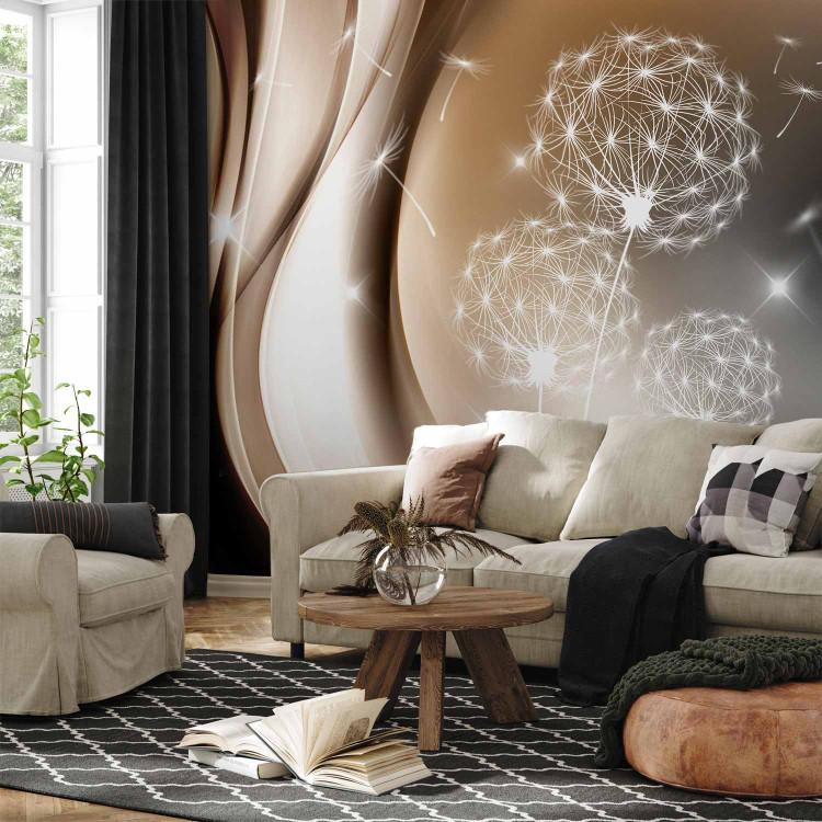 Wall Mural Flowers in the wind - white dandelions on a background with a soft glow effect