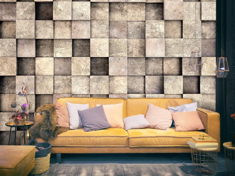 Wall Mural Beige squares - background with irregular squares of concrete texture