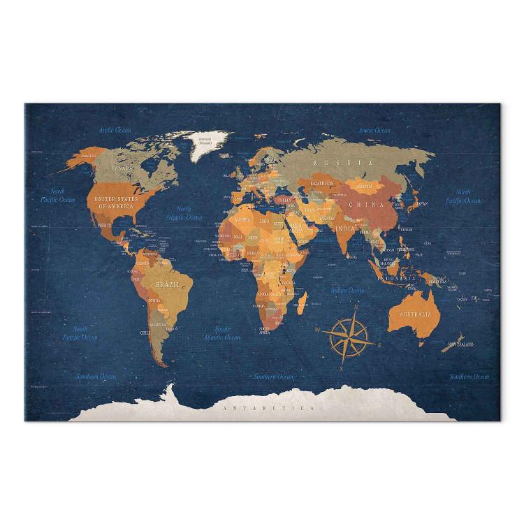 Canvas Print World Map: Ink Oceans