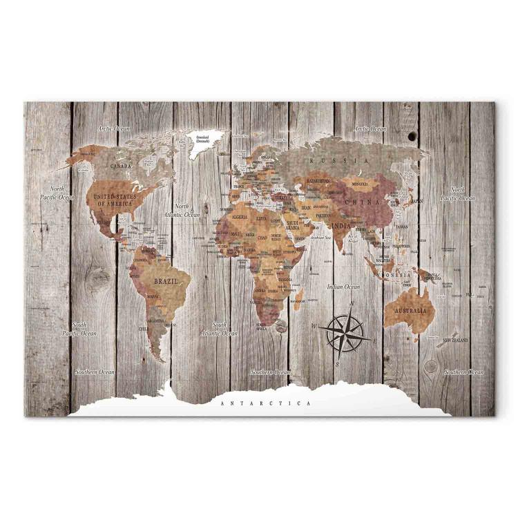 Canvas Print World Map: Wooden Stories