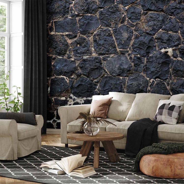 Wall Mural Dark charm - textured composition of black stones with light grout