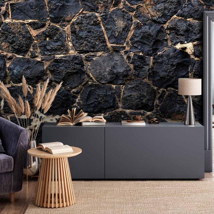 Wall Mural Stone twilight - textured background of black stones with light grout