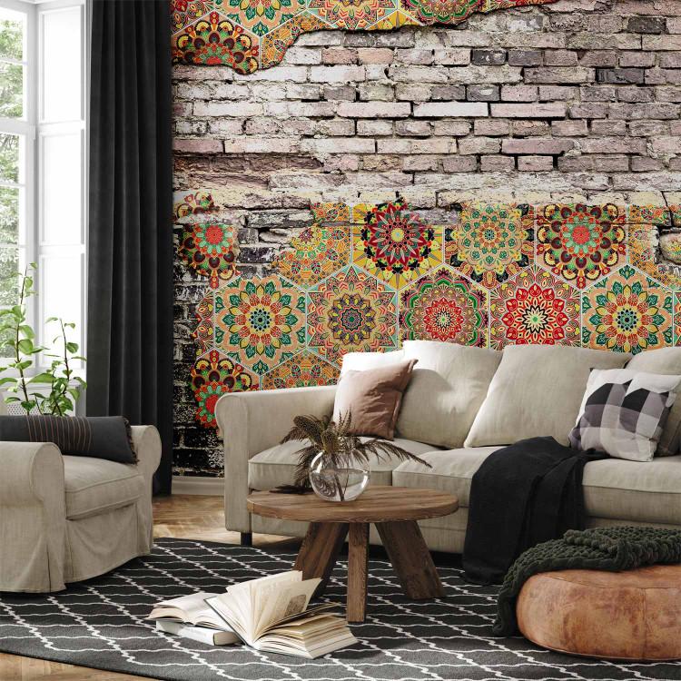 Wall Mural Eclectic combination - colourful mosaic on faded brick background