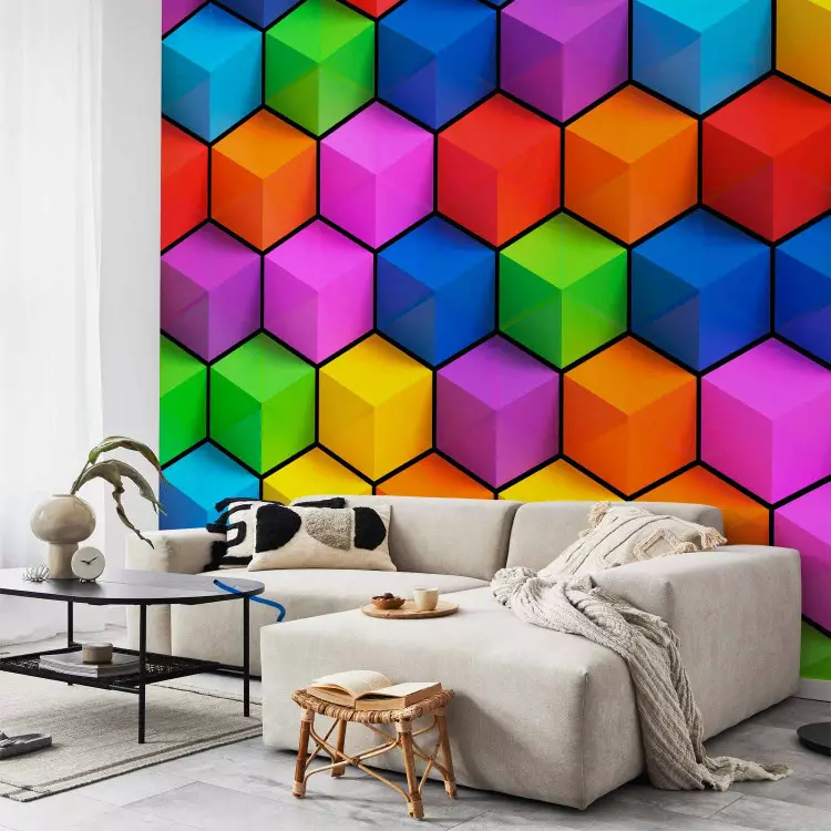 Wall Mural Futuristic geometry - a combination of coloured figures with a 3D effect