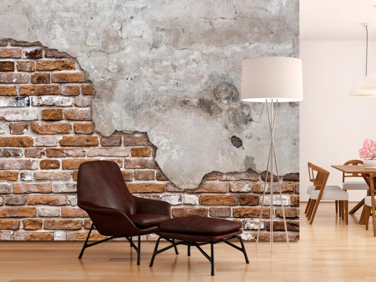 Wall Mural Futuristic duet - concrete tile on old brick background