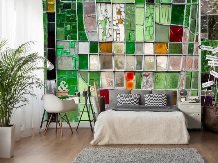 Wall Mural Green glass - background with textures of coloured glass elements