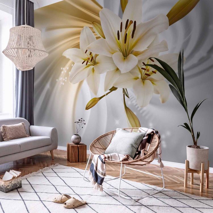 Wall Mural Yellow light - white lilies on background with swirl effect