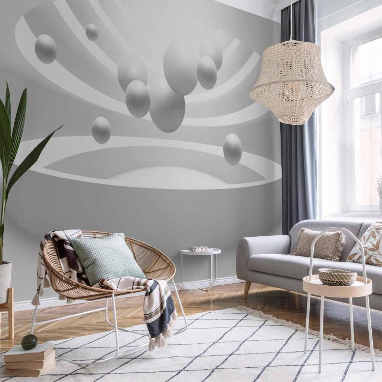 Wall Mural Futuristic motif - geometric abstraction with 3D effect in white