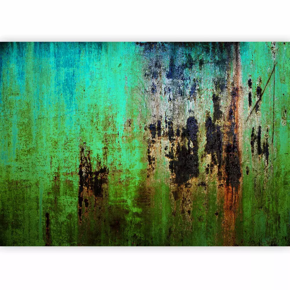Wall Mural Emerald riddle - green background textured metal with ...