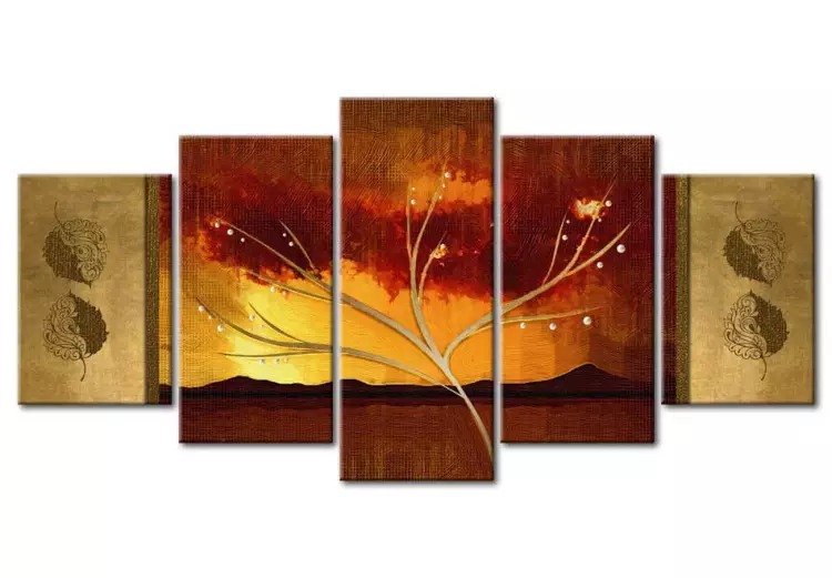 Canvas Print Autumn Whisper (5-piece) - Artistic Tree and Plant Ornaments