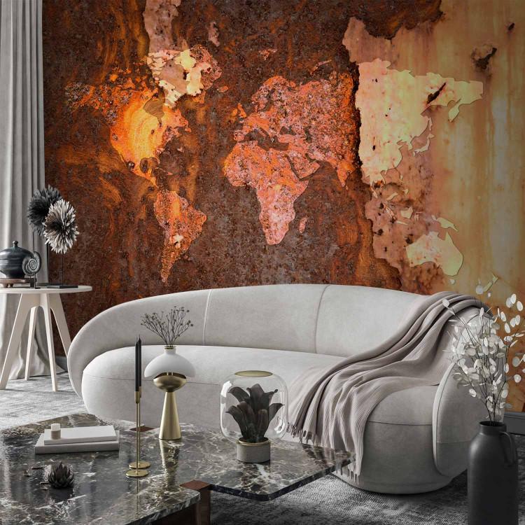 Wall Mural Metallic continents - metal textured world map with rust effect