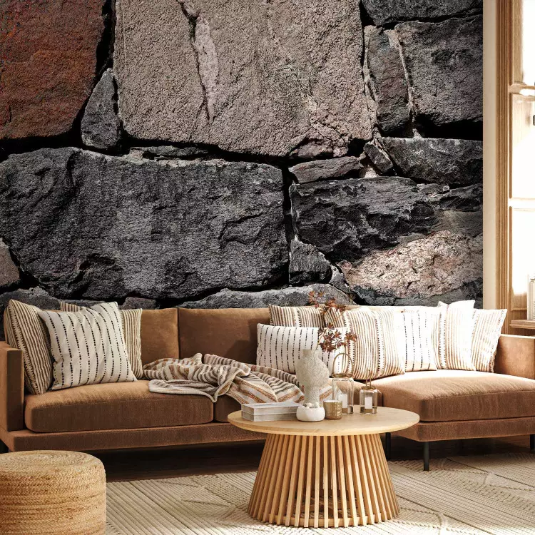 Wall Mural Brown stones - textured background of irregular stone blocks