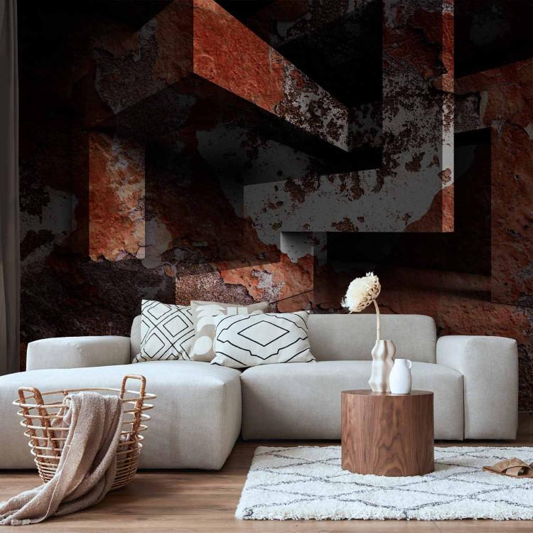Wall Mural Orange labyrinth - industrial abstraction with metal texture