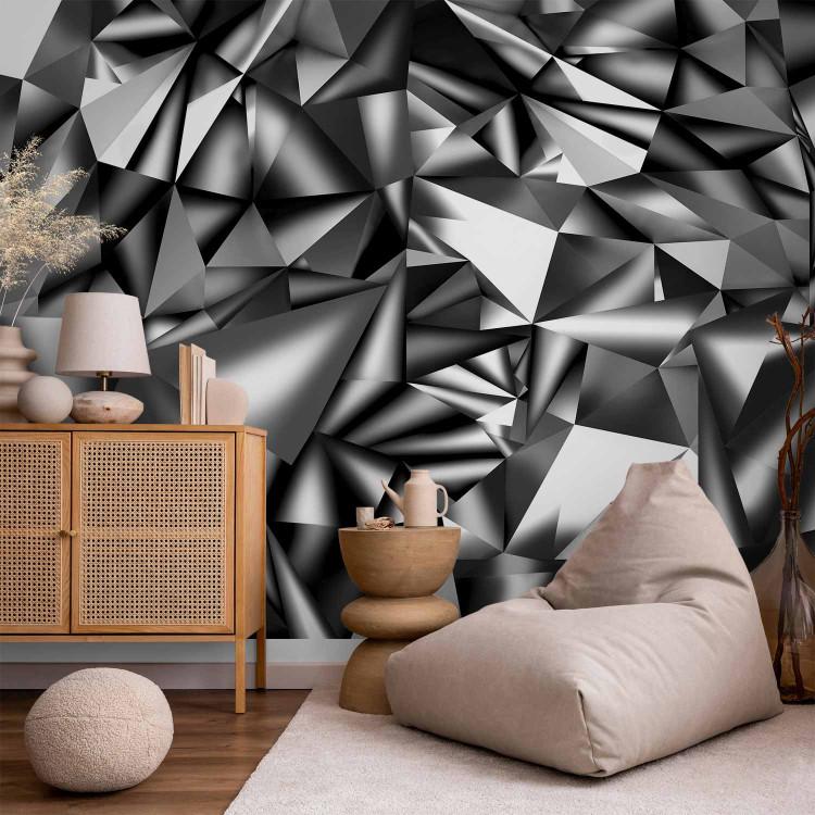 Wall Mural Abstract - silver background with geometric elements and 3D effect