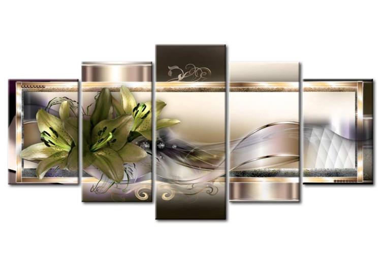 Canvas Print Frames of Beauty (5-piece) - Abstraction with Lilies and a Gentle Wave