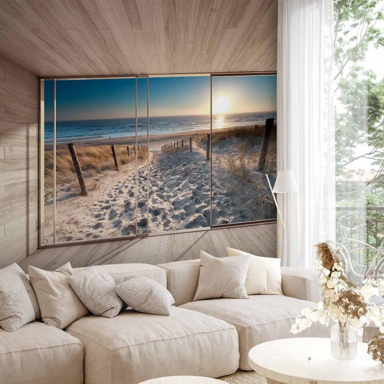 Wall Mural View from the window - 3D landscape in cool tones with beach at sunrise