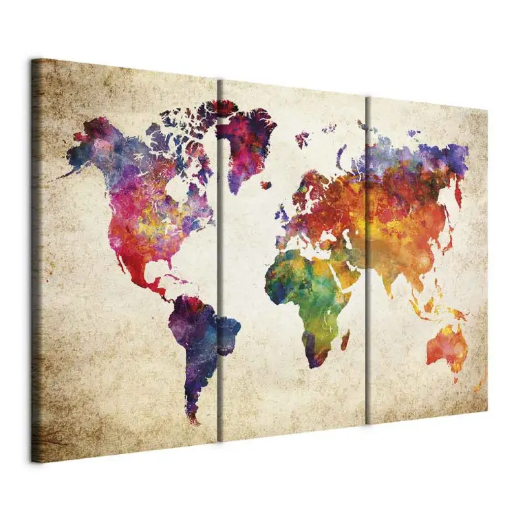 Canvas Painting The World's Map in Watercolor - bimago