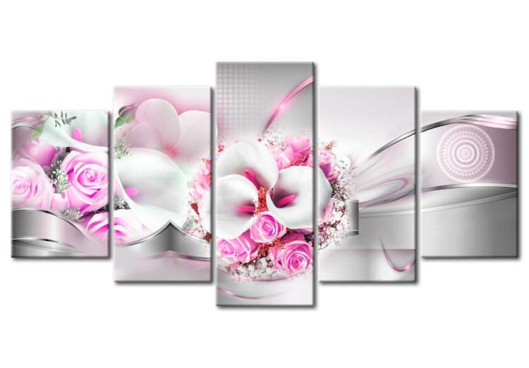 Canvas Print Pink Nuptials (5-piece) - Romantic Bouquet and Abstract Background