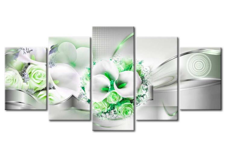Canvas Print Emerald Bouquet (5-piece) - Abstraction with Floral Ornaments