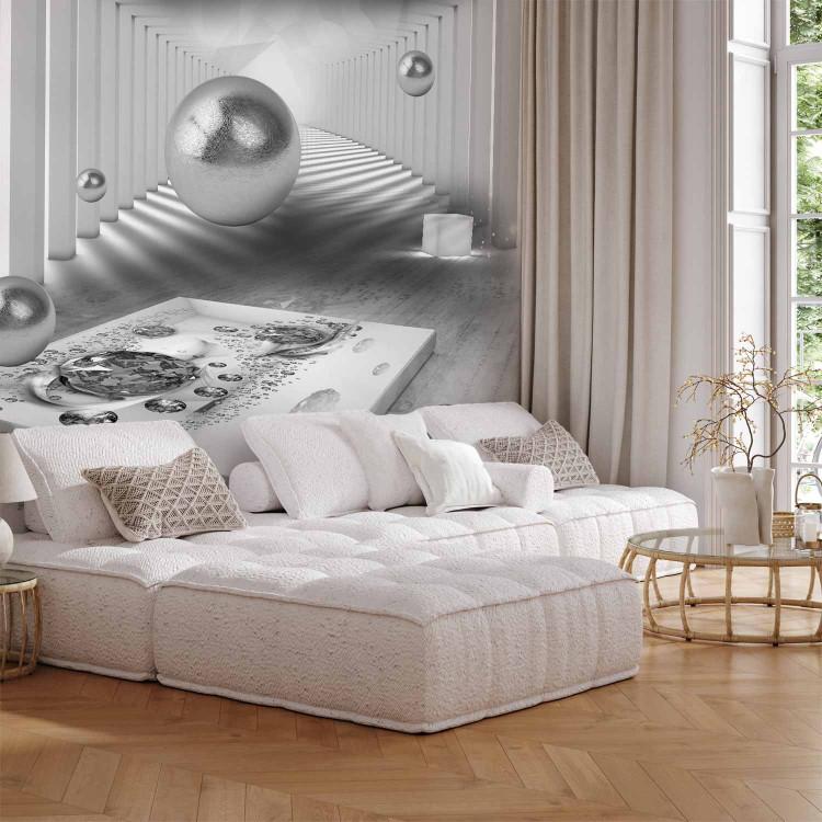 Wall Mural Grey abstraction - geometric tunnel with diamond sparkle effect