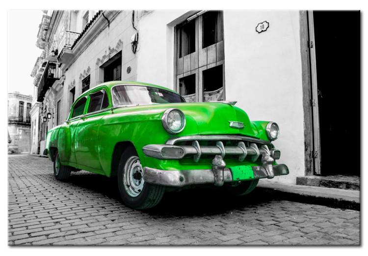 Canvas Print Green Cuban Car (1-piece) - Black and White Cityscape with Car