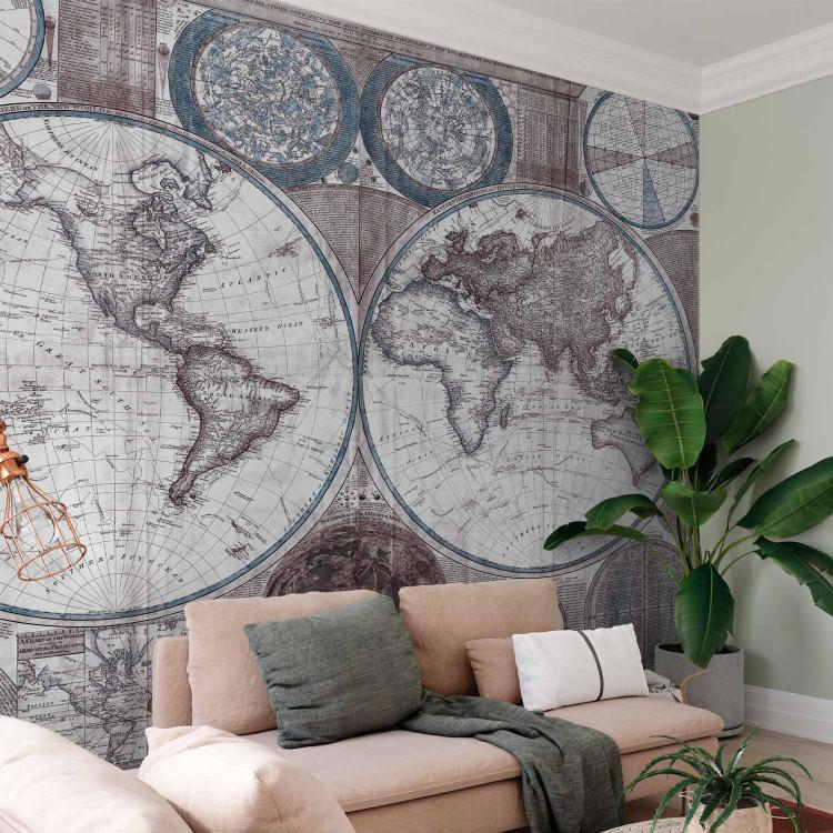 Wall Mural World map - continents in blue shade with French lettering