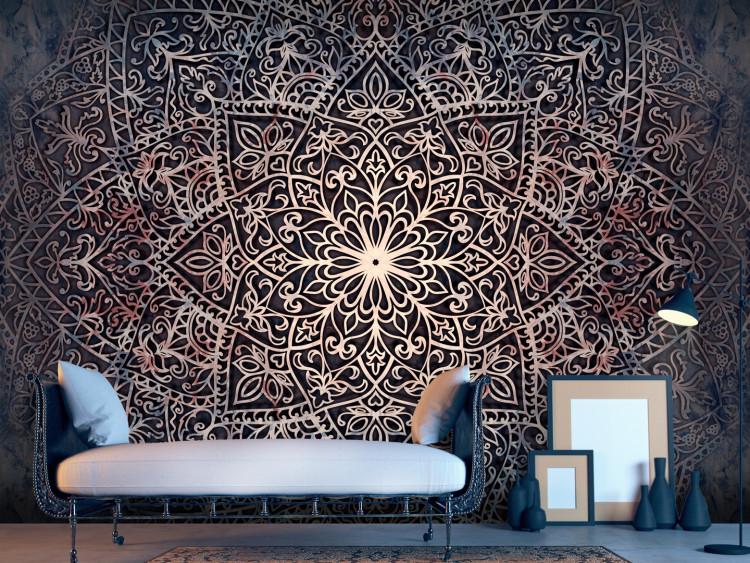 Wall Mural Exotic artistry - geometric background with colourful mandala on dark background