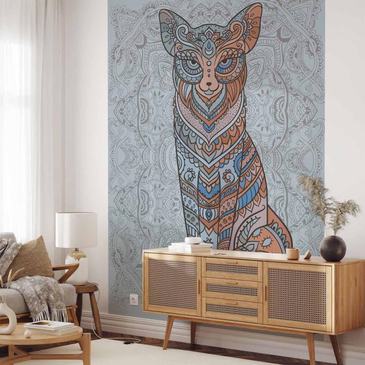 Wall Mural Animal motif - fox on a background in shades of blue with ornaments