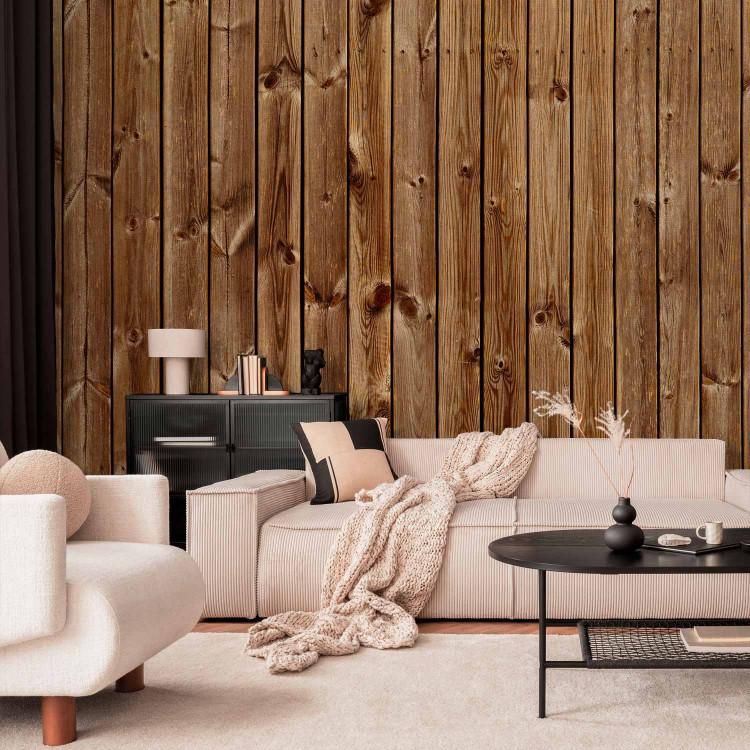 Wall Mural Pine elegance - light background with texture of brown wood planks